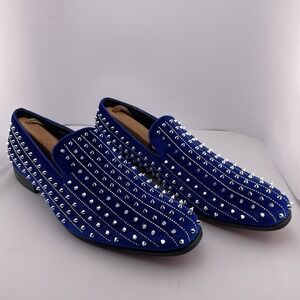 Harvie Studded Loafers -‎ Royal Blue Velvet Slip On Dress Shoes - Size 13